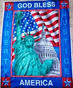 GOD BLESS AMERICA FABRIC PANEL quilt top PATRIOTIC FABRIC STATUE OF LIBERTY BTP - Picture 1 of 2
