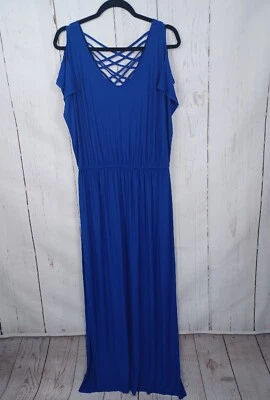 NWT Apt.9 Viscose Dress Long Maxi Indigo Blue Open Shoulders Lace up Back Sz M - Image 1 of 4
