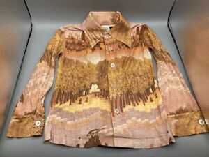 Boy's Vintage 1970's CAMPUS Disco Shirt Butterfly Collar Artist Pattern Size 7