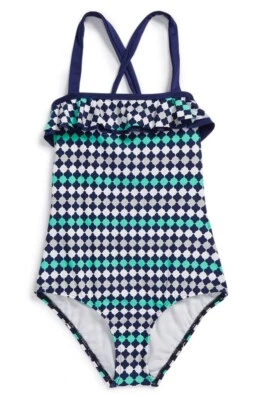 Splendid Big Girls 181926 Mosaic Green Dot Stripe One Piece Swimsuit Size 12 - Image 1 of 2