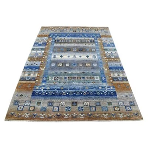 5'8"x7'10" Gray Kashkuli Gabbeh Nomadic Design Pure Wool Hand-Knotted Rug R56617 - Picture 1 of 6