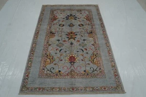 4 x 6 ft Blueish Gray Afghan Hand Knotted Veg dyes Wool Transitional Area Rug - Picture 1 of 17