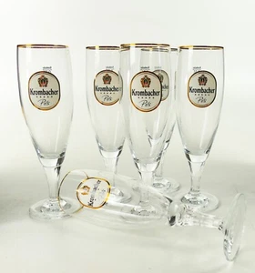 6 x Krombacher Pils Exklusiv Pokal Bierglas 0,3l Gläser Stielglas Goldrand 1297