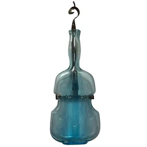Vintage 10" Hand blown Glass Violin Cello Bottle With Wall Metal Hanger - Picture 1 of 4