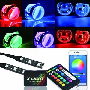 Anillo halo ojo de demonio LED control remoto Bluetooth RGB: lente proyector de faros - Imagen 1 de 6