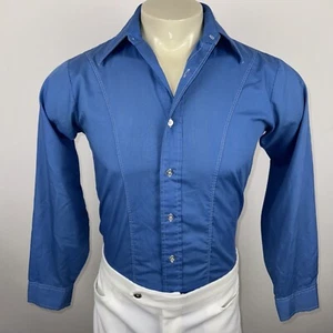 Vtg 1960s Arrow Dress Shirt Mach II Disco Beatnik Mod Tapered Mens Small 14.5 32 - Picture 1 of 14