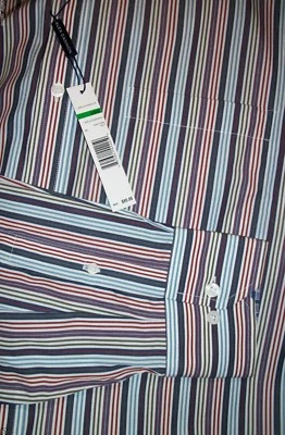 Camisa social Alex Cannon masculina multi verde listra azul botão bolso G $95 - Imagem 1 de 4