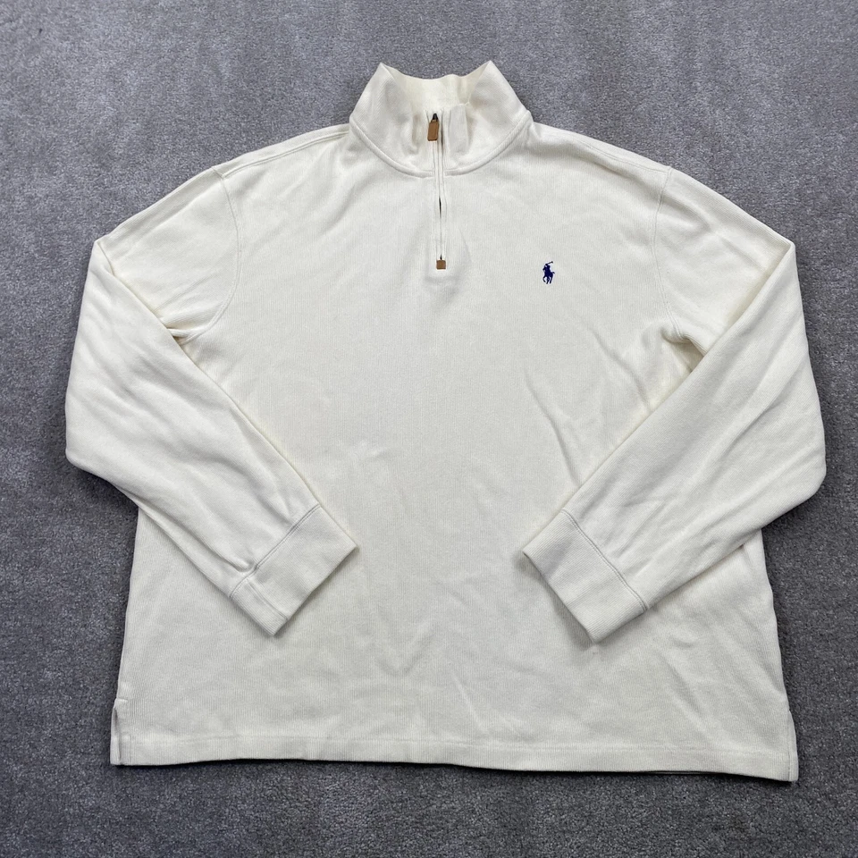 Camisa de golf Polo Ralph Lauren bordada con logotipo tejido 1/4 cremallera para hombre talla XL marfil Foto 1 de 4