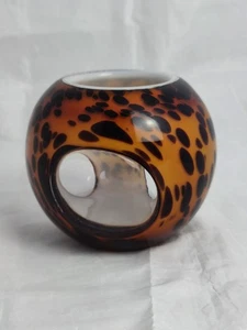 ROUND MURANO TEA LIGHT CANDLE HOLDER MCM LEOPARD TORTOISE PATTERN GLASS WINDOWS - Picture 1 of 7