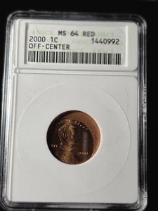 2000 1C LINCOLN MEMORIAL CENT ANACS MS64 RD MINT ERROR STRUCK OFF CENTER - Picture 1 of 2