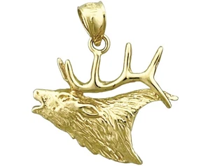 14K Gold Elk Head Pendant - Picture 1 of 6
