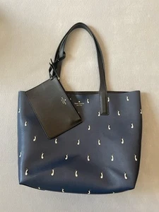 Borsa grande reversibile Kate Spade Penguin blu navy nera - Foto 1 di 5
