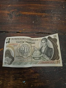COLOMBIA 1974  20 PESOS   BANK NOTE Circulated - Picture 1 of 4