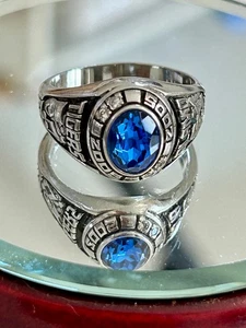 JOSTENS Silver w/Blue Gem Class Ring -  2005 Alamo Tigers - New Mexico  Size 6.5 - Picture 1 of 11