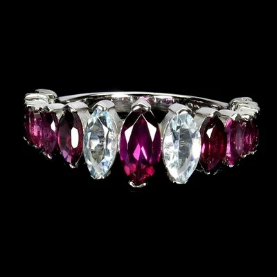 925 Sterlingsilber Ring Marquise Rhodolith Aquamarin Edelstein Schmuck Größe - Bild 1 von 4
