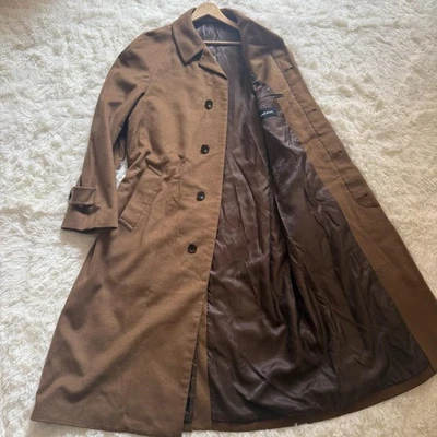 New Yorker Camel Long Stand Collar Coat Wool Cashmere LL Leather Zip JAPAN - Image 1 of 4