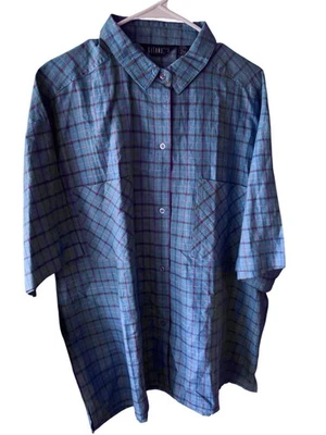 GITANO 复古 DEADSTOCK 90 年代蓝色格子纽扣衬衫尺寸 22W — 第 1/4 张图片