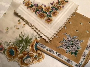 Posten 3 unbenutzte HERBST senf gold Baumwolle Vintage Taschentücher Blumenmuster Burmel - Bild 1 von 8