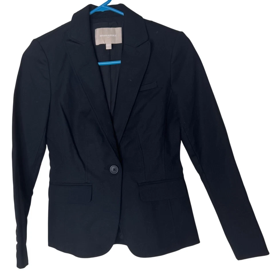 Blazer Banana Republic 00P Petite negro elástico a medida chaqueta de trabajo profesional Foto 1 de 4