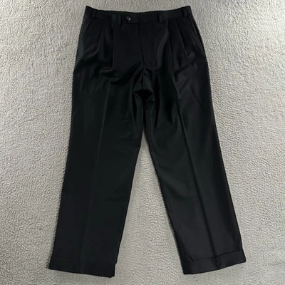 Pantalones para hombre Lauren Ralph Lauren negros 36x30 plisados puños poliéster mezcla de rayón Foto 1 de 4