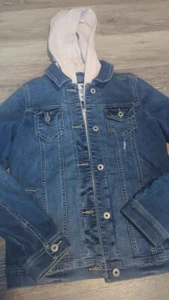 Girl's Abercrombie & Fitch Kids Denim Pink Hooded Jacket Size 15/16 EUC - Picture 1 of 3