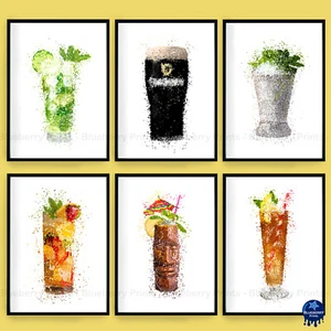 Drink and Cocktail Prints Splatter Art Poster Home Bar Decor A5 A4 A3 (Set 8) - Picture 1 of 7