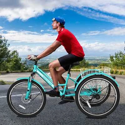 Triciclo de montaña SLSY para adultos bicicleta de 7 velocidades 24/26 pulgadas adultos triciclos y canasta Foto 1 de 4