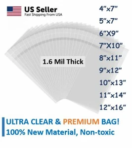 🔥100pcs OPP Bag🔥 Premium Cello Bag, 1.6Mil Thick, Self Adhesive 9 Sizes Asst - Picture 1 of 8