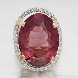 Antique Art Deco 10ct Amethyst Cocktail Ring w/ Diamond Halo - 14k Yellow Gold - Picture 1 of 6