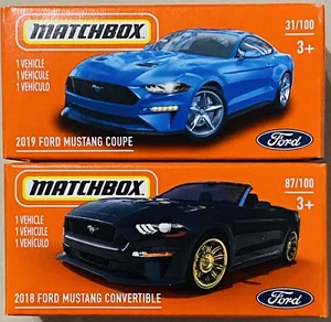 Matchbox 2019 Ford Mustang Coupe 2018 Ford Mustang Convertible Lot Of 2 Cars - Picture 1 of 1
