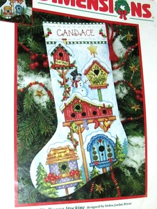 Dimensions Seasonal Birdhouse Stocking Stamped Cross Stitch Kit 16" - Picture 1 of 3
