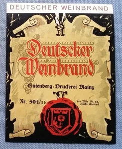 altes Schnapsetikett Flaschenetikett Etikett Label Weinbrand Gutenberg Mainz - Bild 1 von 2