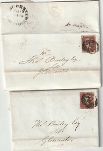 1844 2 x LONDON 1d IMPERF LETTERS POOLE & GAMLEN GLOUCESTER STATION ARRIVAL PMKS - Picture 1 of 2