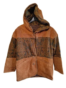Vintage Azteken Navajo Western Wildleder Leder Kapuze Bomber Jacke Mantel M gesteppt - Bild 1 von 21