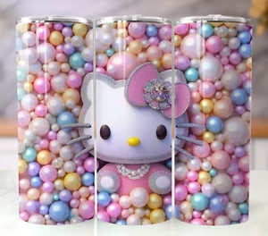 3D Hello Kitty Pearls 20oz Insulated Tumbler with Straw - Stainless Steel Mug - Picture 1 of 6