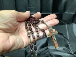  rosary religious wood bead crucifix brown Christian immaculate conception Italy - Picture 1 of 6