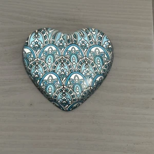 Art Glass Heart Paperweight Figurine Blue Multicolor - Picture 1 of 8