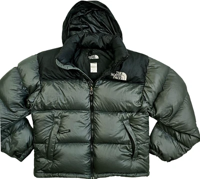 HOT VTG Men's THE NORTH FACE @ 700 NUPTSE DOWN HOODED PUFFER GRAY BLACK Jacket M - Image 1 of 4
