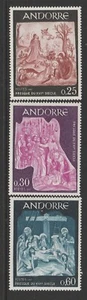 ANDORRA [Fr.] 1967  FRESCOES MNH set of 3 - Religious ART , First Series . - Picture 1 of 1