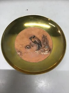 Vintage Possibly Antique Brass & Copper Tazza Compote w/ Birds & Foliage Dec. - Picture 1 of 12