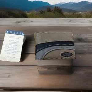 Fossil Fuel Wallet Bifold Leather Gray Black Accent Men's brand new - Picture 1 of 24