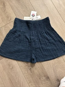 Neu mit Etikett Lotus and Luna Damen Pacific Baumwolle gesmokte hohe Taille Shorts Small marineblau - Bild 1 von 5