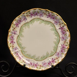 Limoges Elite Bawo Dotter 8" Plate P&B Studio Green Purple Floral GOLD 1900-1914 - Picture 1 of 9