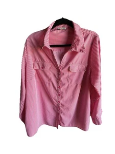 Notations Damen Magenta Weiß Gestreiftes Knopfleiste Hemd Knopfleiste Ärmel 2X - Bild 1 von 20