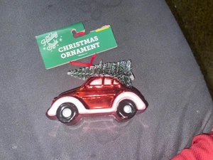 Holiday style Christmas ornament VW Beetle? With tree 3” long - Picture 1 of 3
