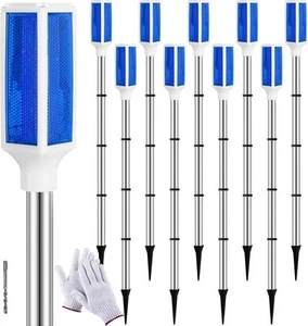10 Pcs Solar Powered Driveway Markers Reflective Lights Blue - Picture 1 of 7