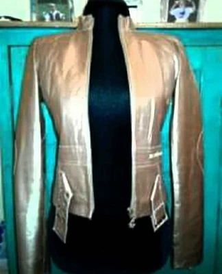 Vintage Y2K Rocawear Women’s 100% Leather Jacket Rare Bronze Size Small EUC - Image 1 of 4