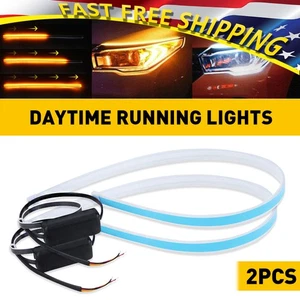 New 60CM Slim Sequential Amber LED Flexible Turn Signal DRL Strips for Headlight - Foto 1 di 8