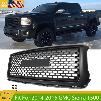 Fits 2014-2015 GMC Sierra 1500 Denali Style Matte Black Front Hood Grill Grille - Изображение 1 из 4