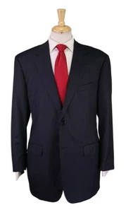 Bespoke Custom Tailored Solid Navy Blue Herringbone 2-Btn Wool Suit 44R - Picture 1 of 8